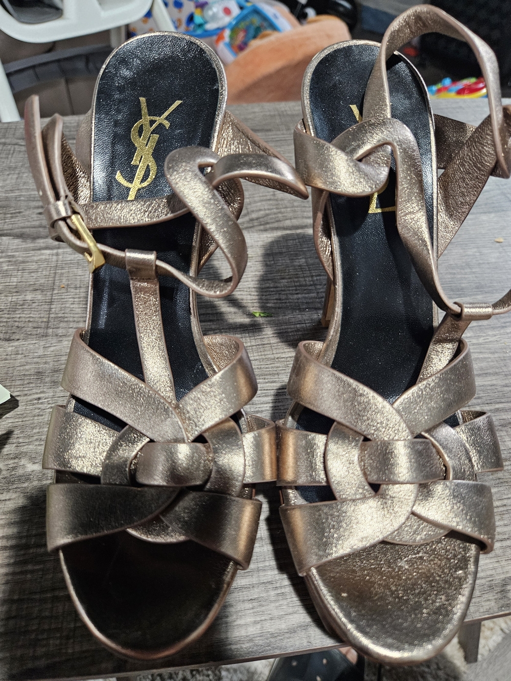 Yves Saint Laurent Metallic Bronze Strappy Heeled Sandals